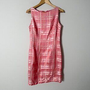 2/$14 Vintage Helene Blake Pink Peach Plaid Sleeveless Dress Medium